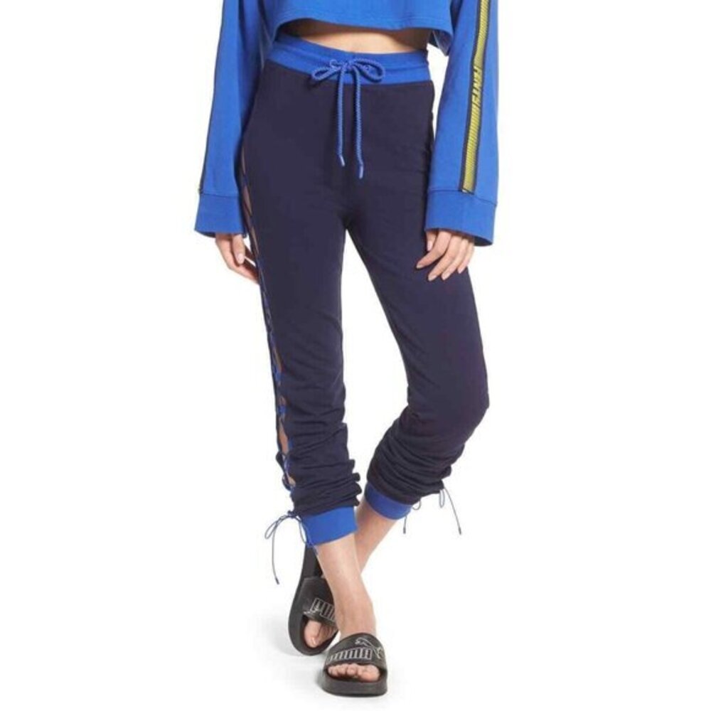 Fenty Puma x Rihanna Pants Side Lace-Up Jogger Pants Leggings Blue Navy Sz L NWT
